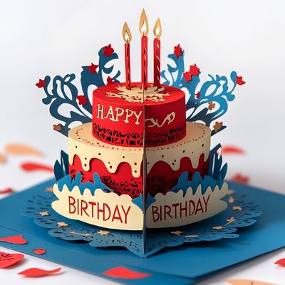 Un buon prezzo. Torta di compleanno in 3D in forma di squisito vari disegni per carte di auguri creative moderne in linea